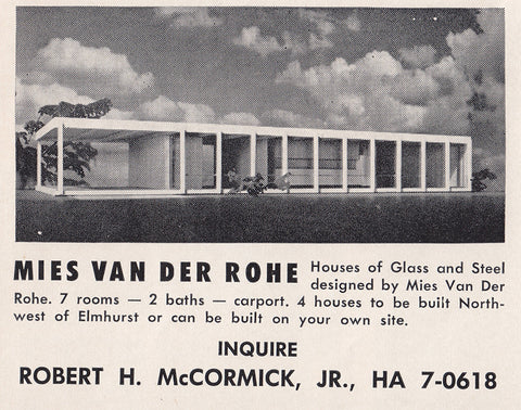 Postcard, Mies van der Rohe, Advertisement for Bensenville Houses, c. 1955