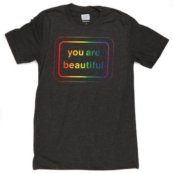 You Are Beautiful T-Shirt Adult - Rainbow Gradient on Charcoal